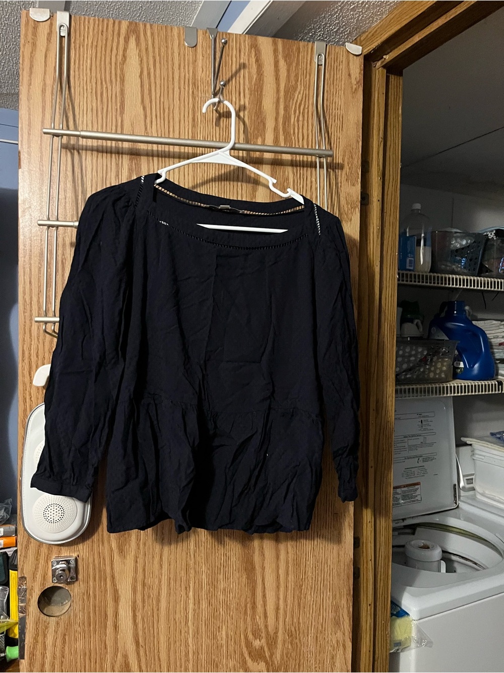 LOFT Navy Peasant Blouse with Scoop Neck